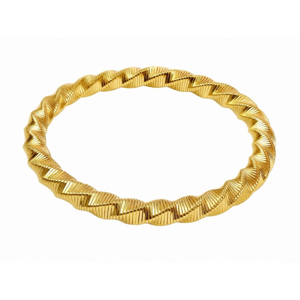 Vintage 1980s Gold Tone Mesh Stretch Bracelet Ribbed Textured Zig Zag Bangle
